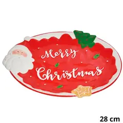 ICHIMATSU - Fuente Oval Navideña de Loza diseño Santa 11 Pulgadas (28 CM)-Ichimatsu