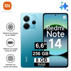 XIAOMI - Celular Redmi Note 14 4G 256GB 8GB RAM cámara 108MP, cámara frontal 20MP, 6.6" Pulg - AZUL