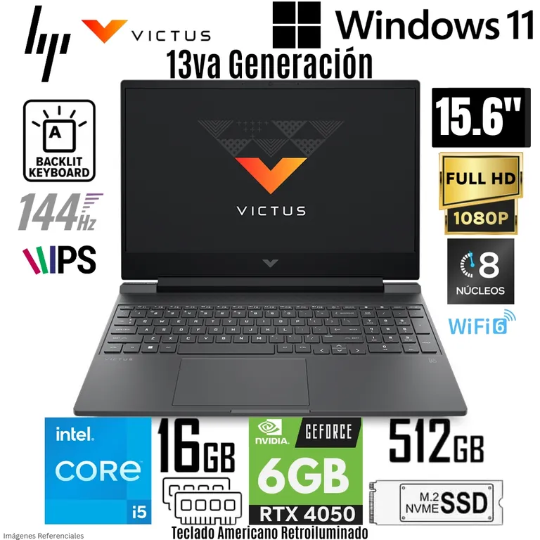 Laptop Victus Gaming 15-FA2082 Intel Core i5-13420H 16GB RAM 512GB SSD RTX 4050-6GB 15.6" FHD