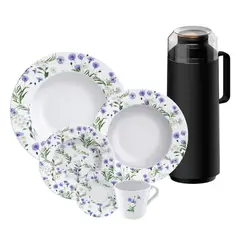 TRAMONTINA - JUEGO DE VAJILLA ANA ALICE 20 PIEZAS CON TERMO NEGRO