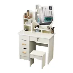 GENERICO - Tocador De Maquillaje Espejo Taburete Para Dormitorio Gato Beige