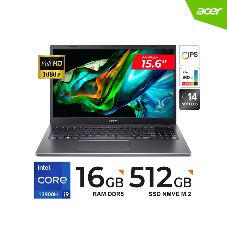 LAPTOP ASPIRE 5 i9-13900H / 15.6" FHD IPS / 16GB DDR5 / 512GB SSD / Freedos