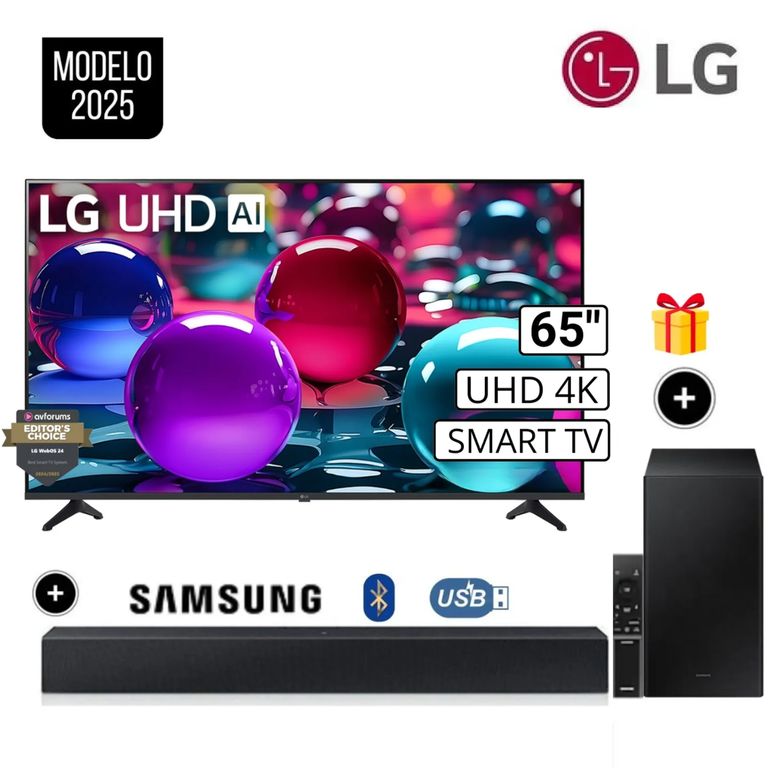 Televisor 65 Pulg Ultra HD 4K AI ThinQ 65UA7300 Modelo 2025- Negro + Soundbar B450F