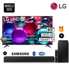 LG - Televisor 65 Pulg Ultra HD 4K AI ThinQ 65UA7300 Modelo 2025- Negro + Soundbar B450F