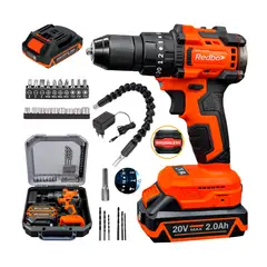 REDBO - Taladro Percutor Inalámbrico Brushles 20v + 2 Bats + 27accs