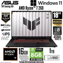ASUS - Laptop TUF Gaming A18 FA808UH-RS74 AMD Ryzen 7 260 16GB RAM 1TB SSD RTX 5050-8GB 18" WUXGA
