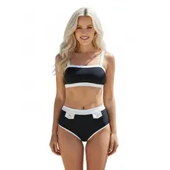 SM - BIKINI CONJUNTO NEGRO BORDES BLANCO TALLA M