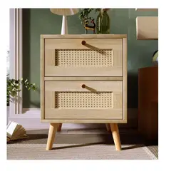 TU MESITA - Mesa de Noche con Ratán Olivia color Rovere 2 cajones