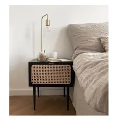 TU MESITA - Mesa de Noche Clásica con Ratán Ivonne color Negro 1 puerta