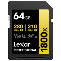 LEXAR - Memoria SDXC U3 V60 Professional 64GB - W210MBs -R280MBs 1800x