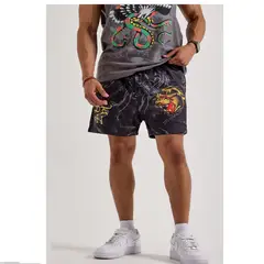 ED HARDY - SHORTS PANTHER MESH - NEGRO CON LOGO METALICO DORADO