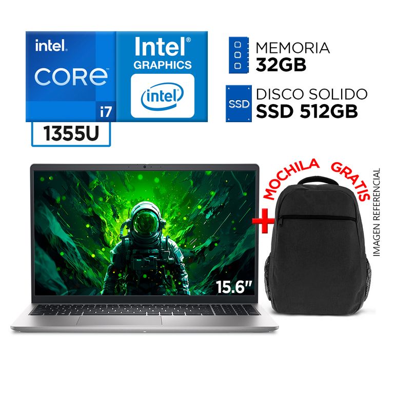 Laptop Intel Core i7 1355U RAM 32GB SSD 512GB 13va Gen FULL HD IPS + MOCHILA