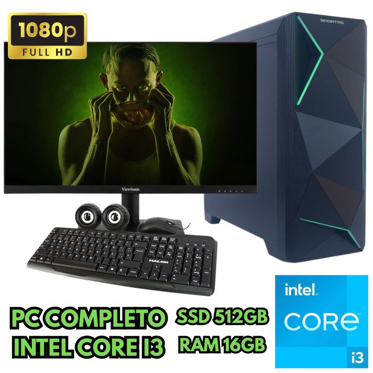 PC DE ESCRITORIO I3 RAM 16GB SSD 500GB MONITOR FHD 24