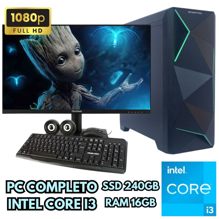 PC DE ESCRITORIO I3 SSD 16GB SSD 240GB MONITOR FHD 24