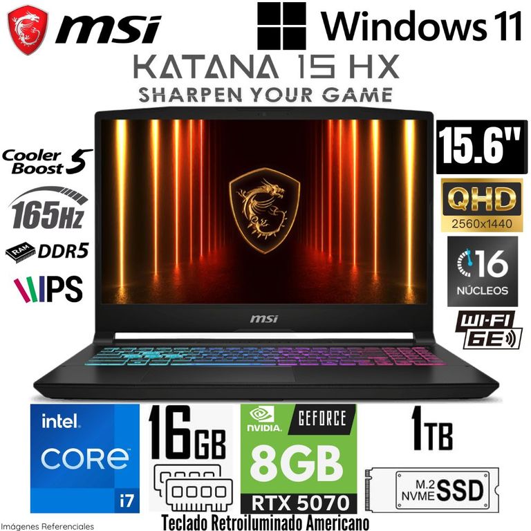 Laptop Katana 15 HX B14 Intel Core i7-14650HX 16GB RAM 1TB SSD RTX 5070-8GB 15.6" QHD 165Hz