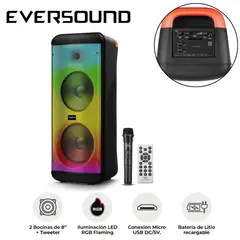 EVERSOUND - Torre de Sonido Vibratto EV 5008WL 02 Bocinas 8" con Micrófono