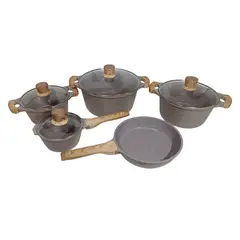 GENERICO - Set de Ollas 9 Piezas Granito Antiadherente Marrón - Ideal para Cocinas de Induccion
