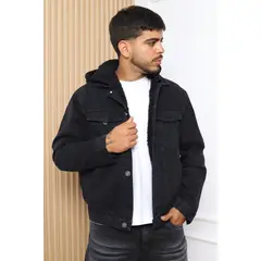 QH - Casaca Denim Forrada con Capucha de Peluche para Hombre