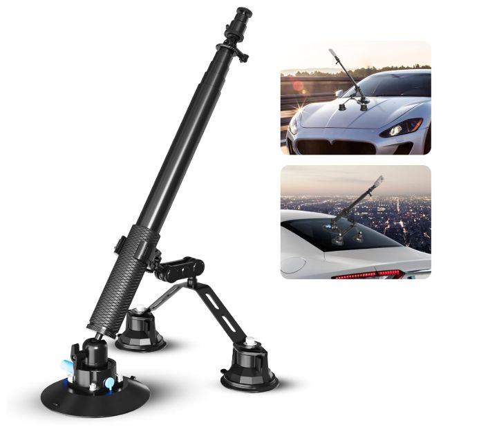 Soporte Triple Succión Para Cámara Con Palo Extensible Negro