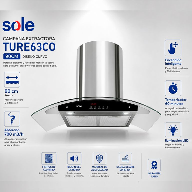 Campana Extractora 90cm Gris TURE63CO