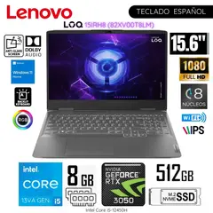 LENOVO - Laptop LOQ 15IRH8 Intel Core i5-12450H 8GB RAM 512GB SSD 15.6" FHD RTX3050-6GB - 82XV00T8LM