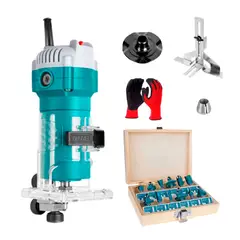 TOTAL TOOLS - Ruteadora Palma 1/4 Fresa 600w + Set De 12 Fresas 6mm Total