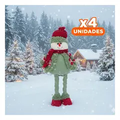 GENERICO - Pack4 Personaje Muñeco de Nieve Patilarga Verde y Rojo Festivos para Adornar Y+Regalo Sticker