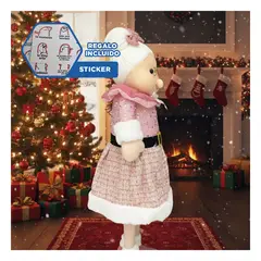 GENERICO - Patilarga Mamá Noela Estilo Suave Lentejuelas Tweed de Rosado Y+Regalo Sticker