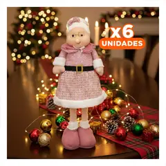 GENERICO - Pack6 Muñeco Navidad Mamá Noela Estilizada Lentejuelas Tweed de Rosado Y+Regalo Sticker