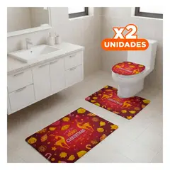 GENERICO - Pack2 Conjunto Navideño de Baño Merry Christmas Diseño de Renos Dorados Y+Regalo Sticker