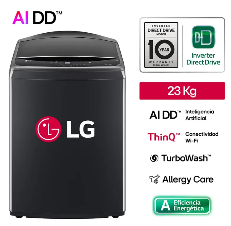 Lavadora De 21kg Con Ai Dd Y Thinq Negro Wt21pbv6