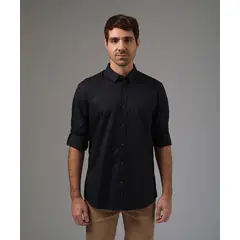 MBO - Camisa Hombre Manga Larga Canesu En Contraste Cbd Oculto Roll Up Slim Fit Negro