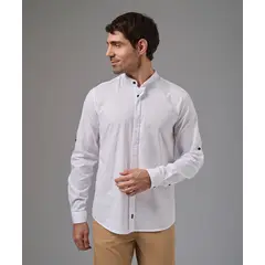 MBO - Camisa Hombre Manga Larga Roll Up Casual Look Lino Cr Cneru Classic Fit Blanco