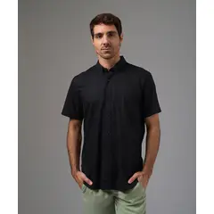 MBO - Camisa Hombre Manga Corta Casual Look Lino Cr Button Down Classic Fit Negro