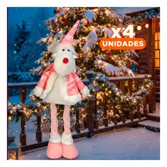 GENERICO - Pack4 Figura Navidena con Santa Claus de Piernas Largas en Rosado 60cm Y+Regalo Sticker