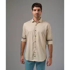 MBO - Camisa Hombre Manga Larga Pechera Ojal Classic Fit Beige