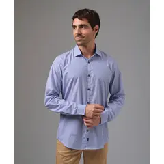 MBO - Camisa Hombre Manga Larga Pechera Ojal Slim Fit Azul A Rayas