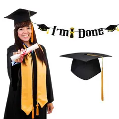 GENERICO - Juego de Birrete y Banner para Graduación Decoración Lista