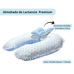 GENERICO - Almohada de Lactancia Premium Estrella blanco y reverso Celeste