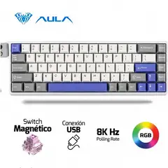 AULA - Teclado WIN68HE MAX Magnético 65% RGB Switch Wing Chun USB-C Blanco-Gris-Morado