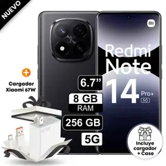 REDMI - Celular Xiaomi Note 14 Pro Plus 5G 6.6" Pulg 8GB RAM 256GB 200MP Negro + Cargador Xiaomi 67W