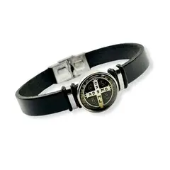 SANTORAL - Pulsera Cruz de San Benito - Cuero y Acero