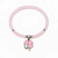 GENERICO - Pulsera Murano Rosado con Dije Trébol 4 Hojas Mujer Acero Inoxidable