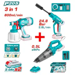 TOTAL TOOLS - Hidrolavadora+Pistola de Pintar+Aspiradora-Combo de limpieza-TOSLI230522