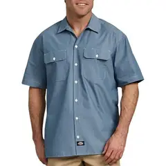 DICKIES - Camisa de trabajo cambray de manga corta azul