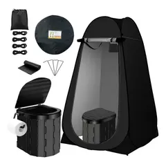 EVERSO - Carpa Caseta Baño Vestidor Camping Portátil + Inodoro Negro