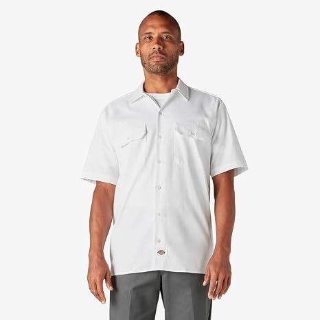 Camisa de trabajo blanca de manga corta para hombre