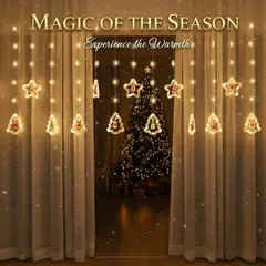 GENERICO - Cortina de Luces Navideñas con Estrellas y Árboles 3D