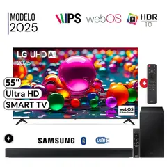 LG - Televisor 55 LED UHD 4K Smart TV ThinQ AI 55UA8000PSB + Soundbar HW-B450
