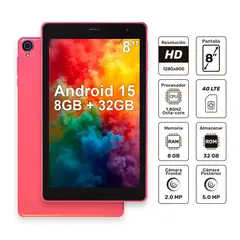 MASTERTECH - TABLET COLOR ROSADO 32GB DE ALMACENAMIENTO 8GB DE RAM 4G LTE CALLING MODELO M2M-3T